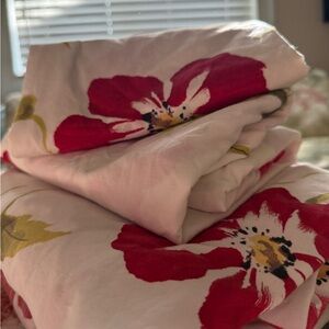 Pottery Barn Twin Floral Bedding Set with Red and Green Accents